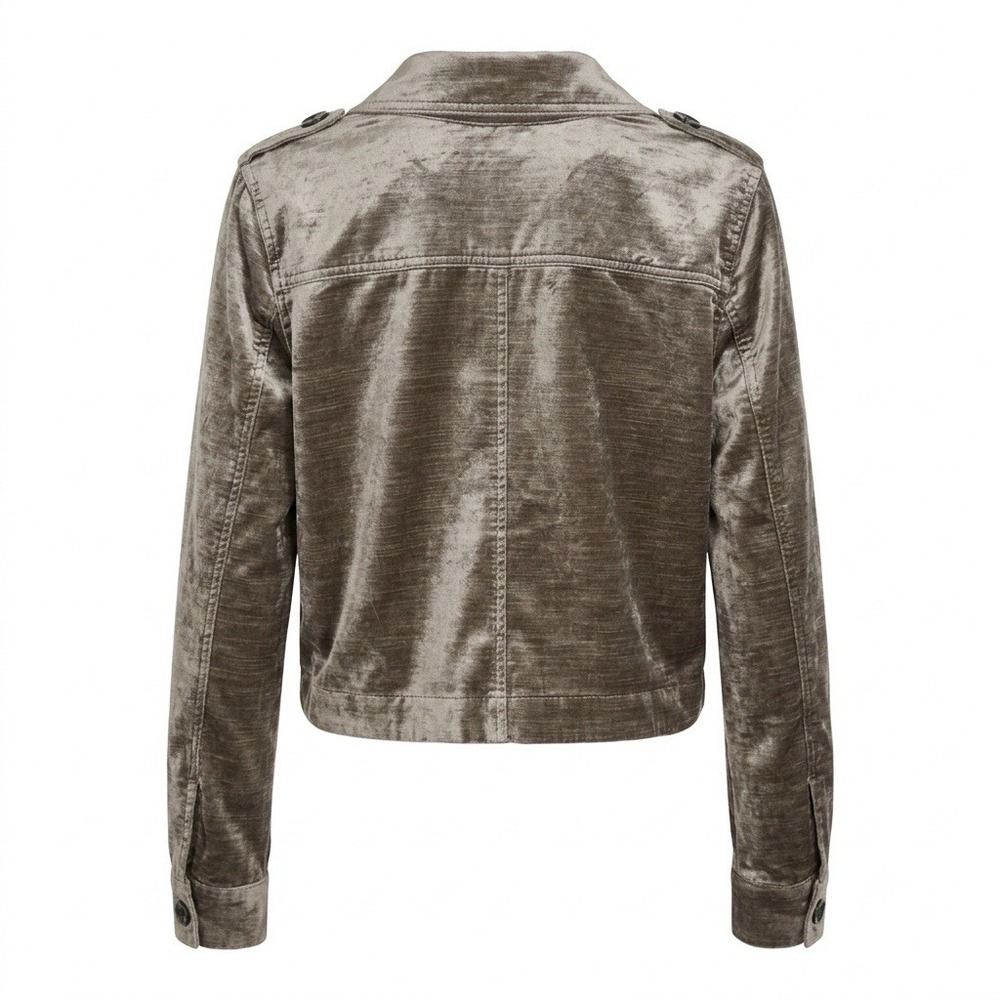Cabi Velvet Utility Jacket M Taupe Shimmer Military Cropped Luxe Button Front - Picture 5 of 14